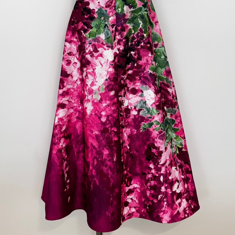 Marchesa Notte Printed Duchess Gown Midi Dress Satin Sleeveless Pink Floral 6 - Picture 9 of 11